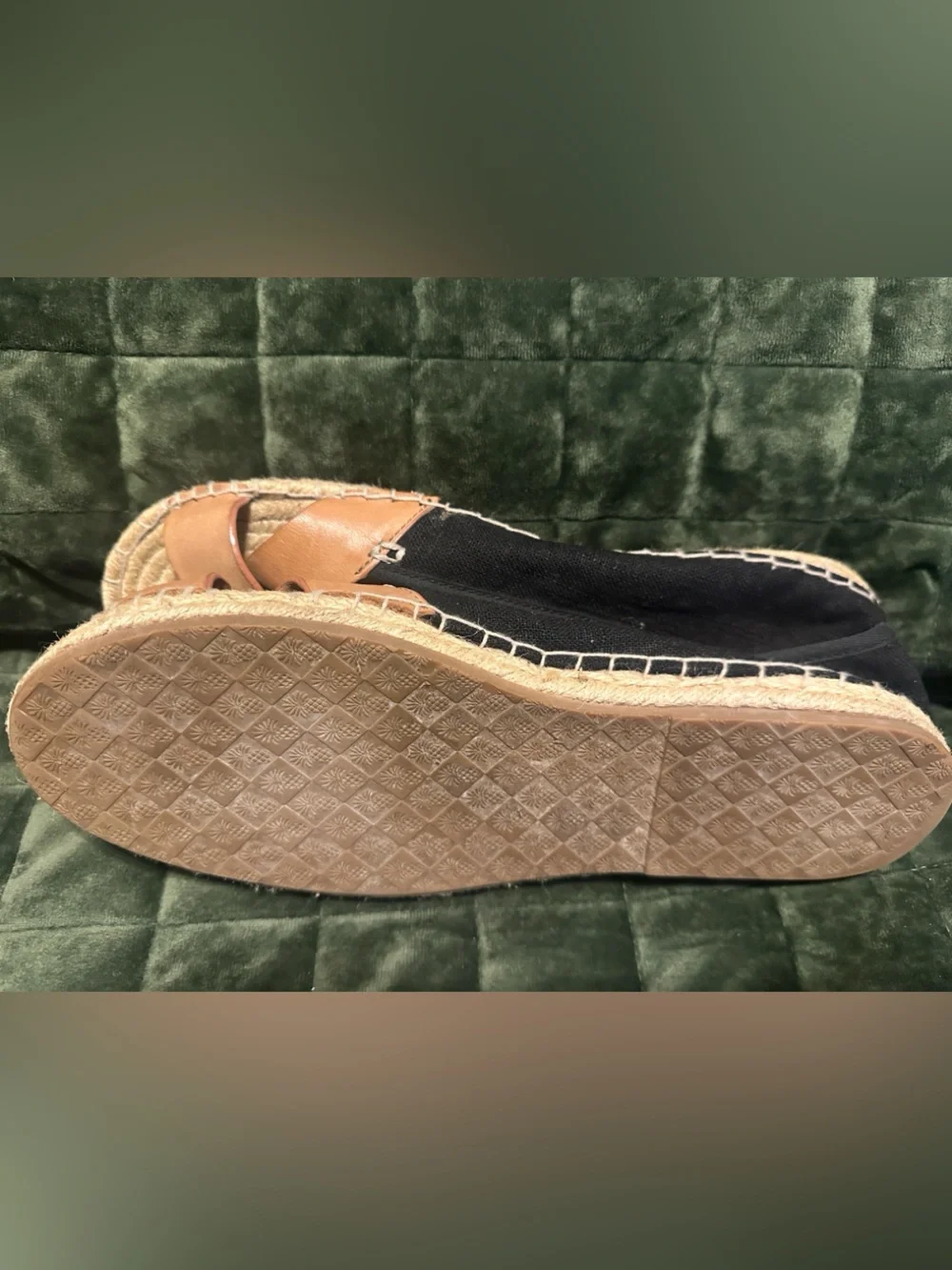 Tommy Bahama Black Canvas & Tan Leather Crossover Espadrille Flats
